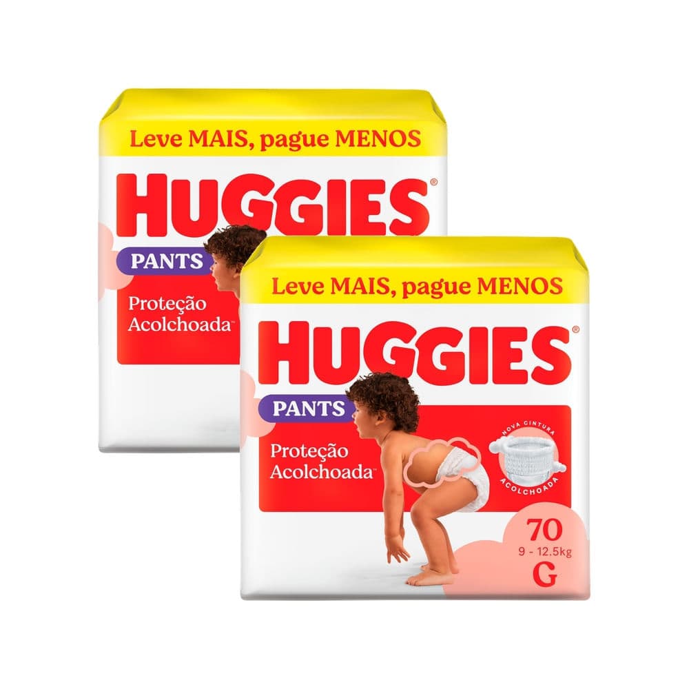 Kit 2 Fralda Huggies Pants Roupinha Proteção Acolchoada Tamanho G 70 Unidades Descartáveis