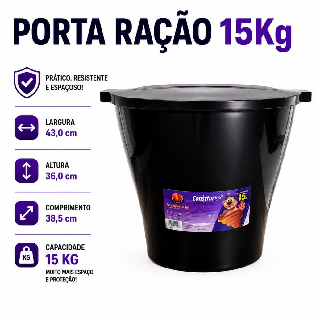 Ração Porta Container Pet 15kg Tampa para Cachorro e gatos Canister Furacão Pet