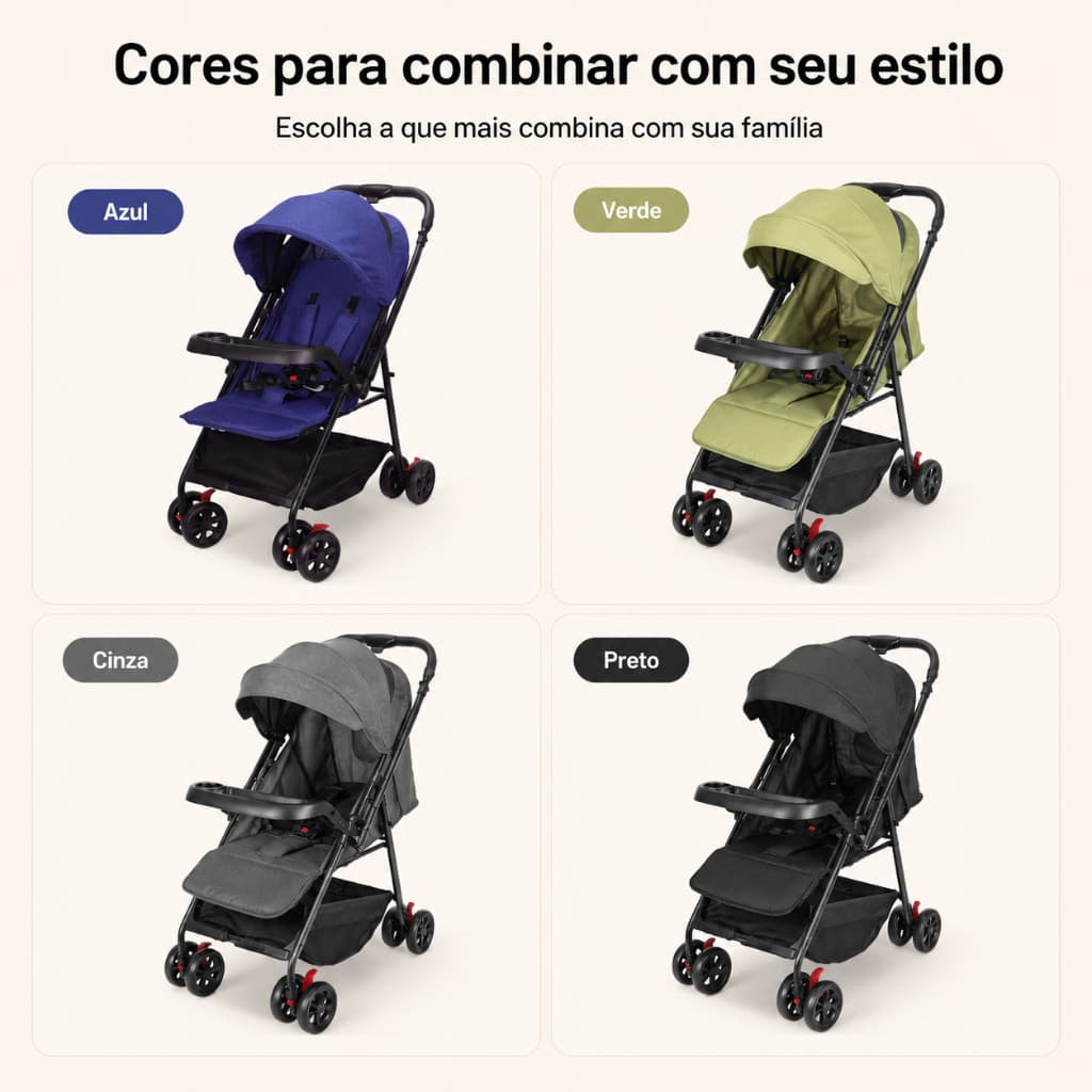 Carrinho de bebê, com encosto ajustável e mecanismo dobrável, 5 posições, suporte máximo de carga 20kg, com bandeja remo