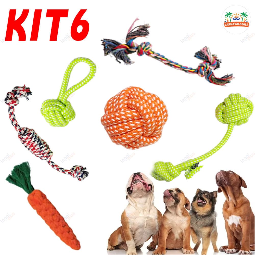 Kit com 6 Brinquedos de Corda Mordedor para Cachorro, Brinquedo Interativo Resistente para Cães de Porte Médio