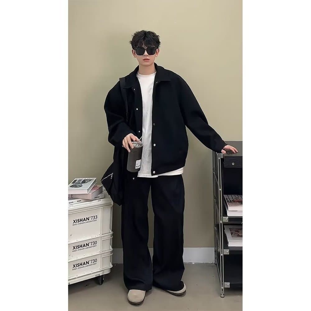 Jaqueta masculina Street Wear Casual preto topo americano novo estilo lapela bonito jaqueta masculina primavera outono