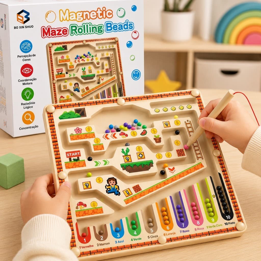 Brinquedo Educativo Labirinto Magnético com Bolinhas – Cores, Números e Coordenação Motora Infantil