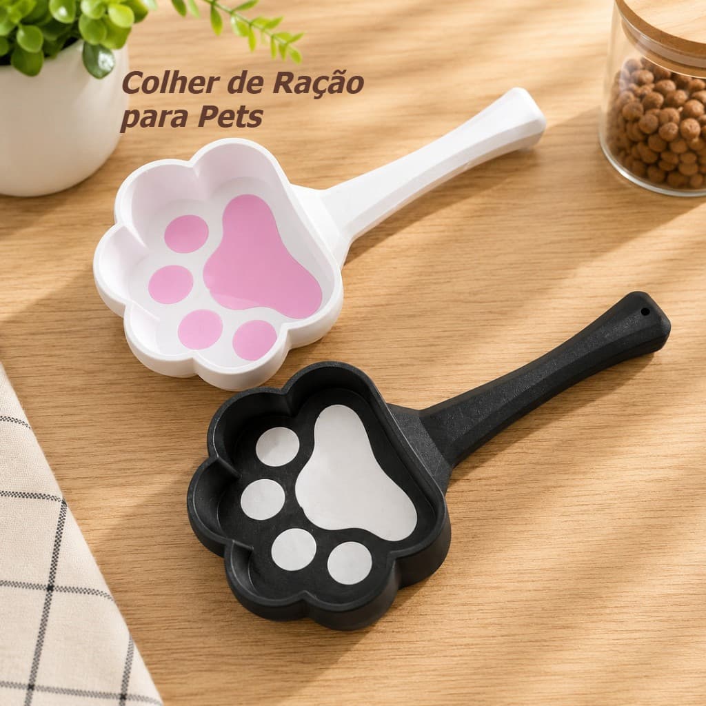 Colher de Ração Pet Pá Medidora para Alimentos de Cachorros e Gatos Colher Dosadora Formato de Patinha Scoop Dispenser