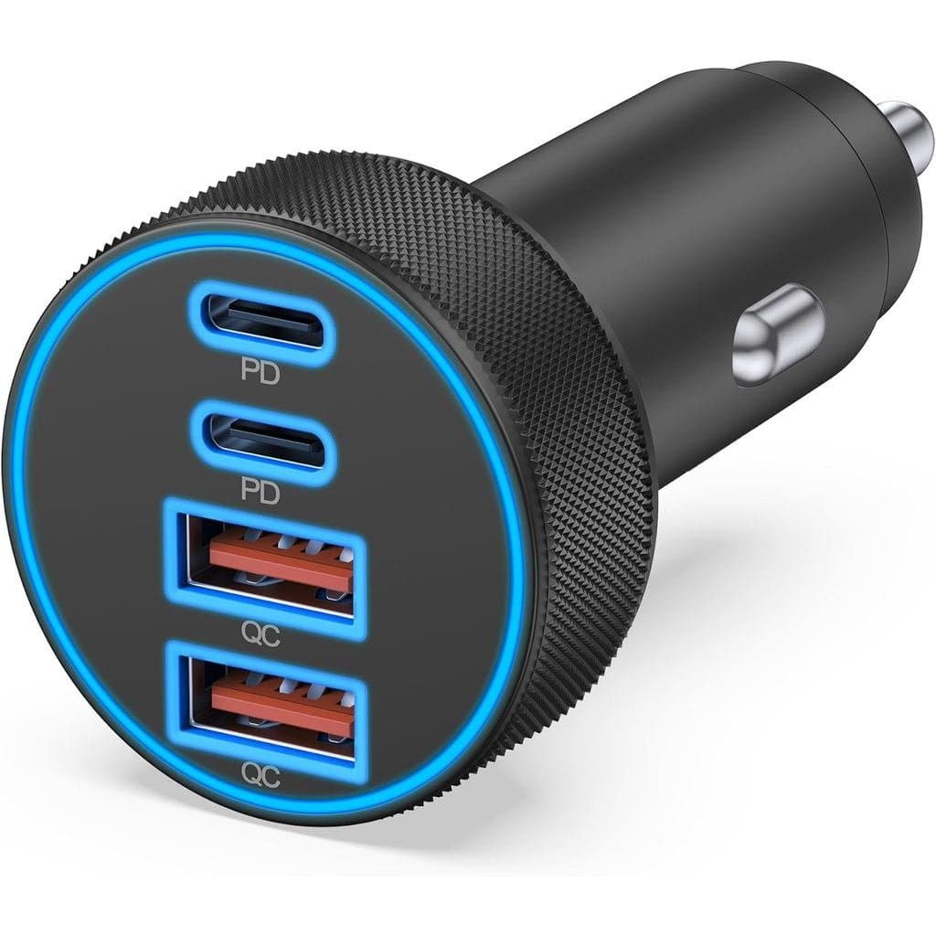 [4 em 1] Carregador de Carro USB C, Adaptador de Carregamento Super Rápido de 90W com 4 Portas, Carregador de Telefone p