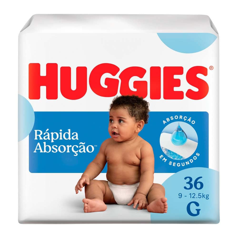 Fralda Huggies Rápida Absorção Tamanho G Pacote Mega 36 Unidades Descartáveis
