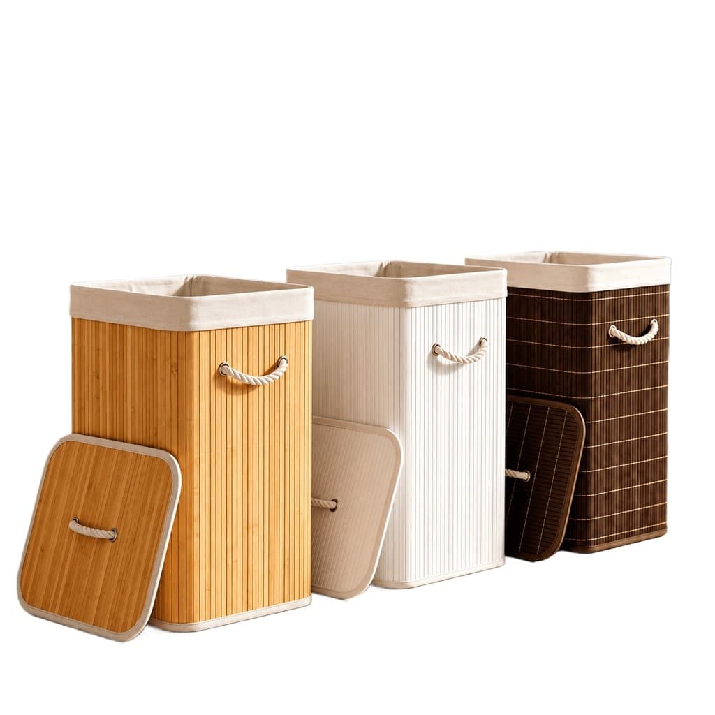 Cesto de Bambu Organizador 70L Elegante com Tampa e Alças Premium | Lavanderia Quarto Banheiro