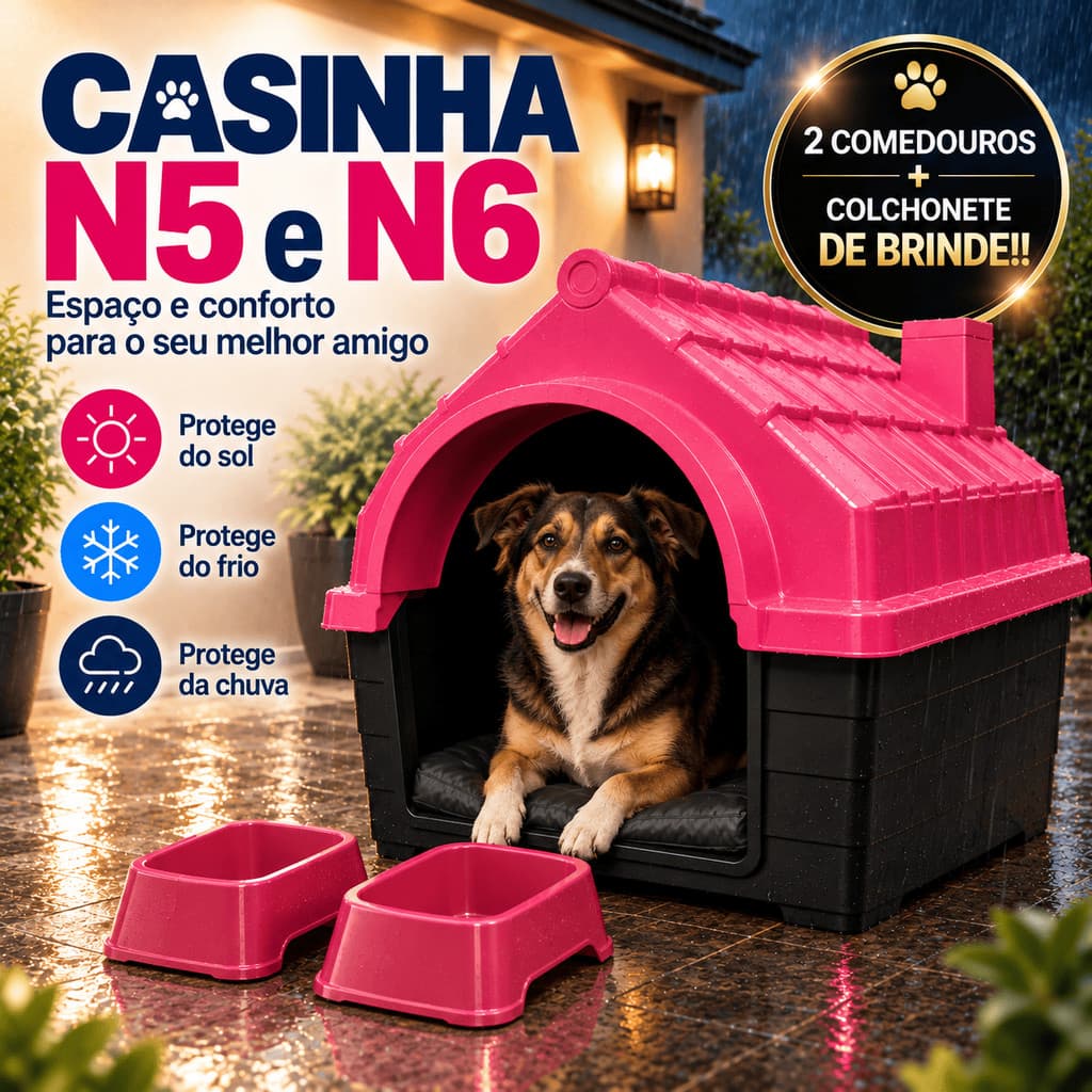 Casinha Cachorro Pequeno/Médio Casa  Pet Com Proteção Com Colchonete N5 e N6
