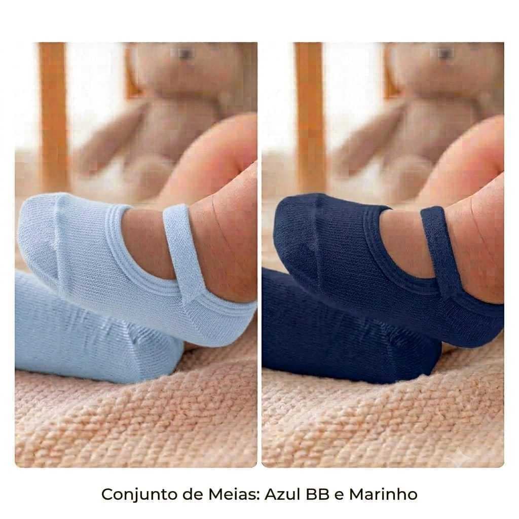 Kit 2 pares Meias Conjunto Sapatilha Boneca Soquete Meia Cavada Saída Maternidade Enxoval de Bebe Unissex Recém Nascido