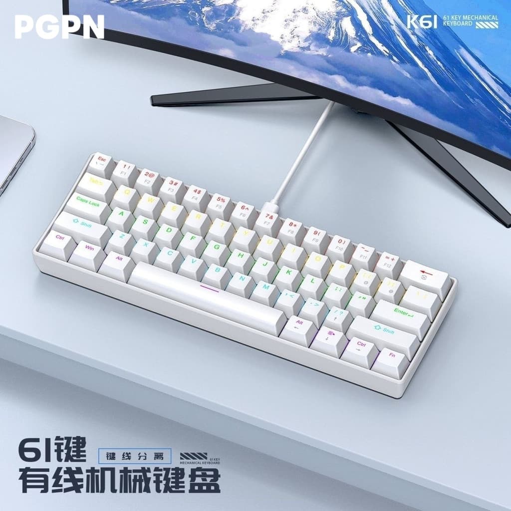 2026 novo produto PGPN K61 eixo verde teclado mecânico com fio Mini gradiente teclado Mouse conjunto jogos escritório jo