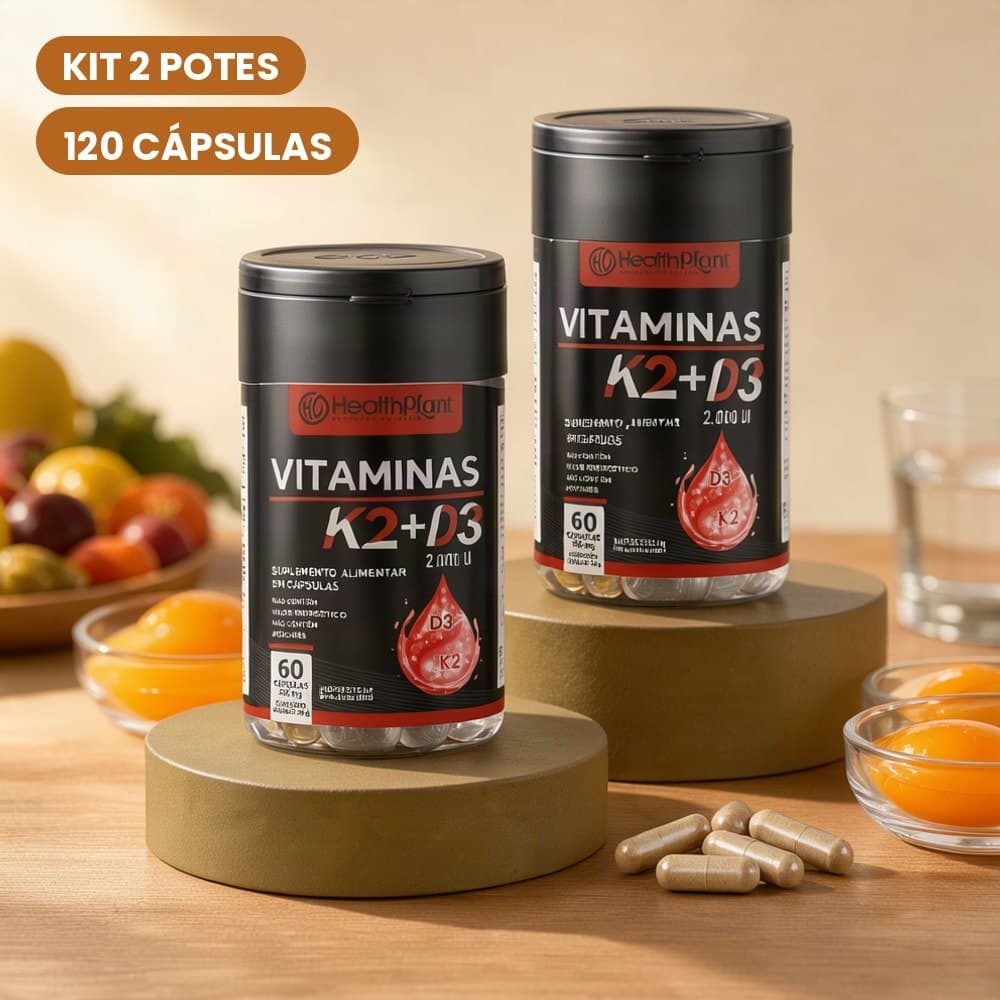Suplemento Vitamina K2 + Vitamina D3 2000ui 500mg Kit 2 Potes 120 Cápsulas