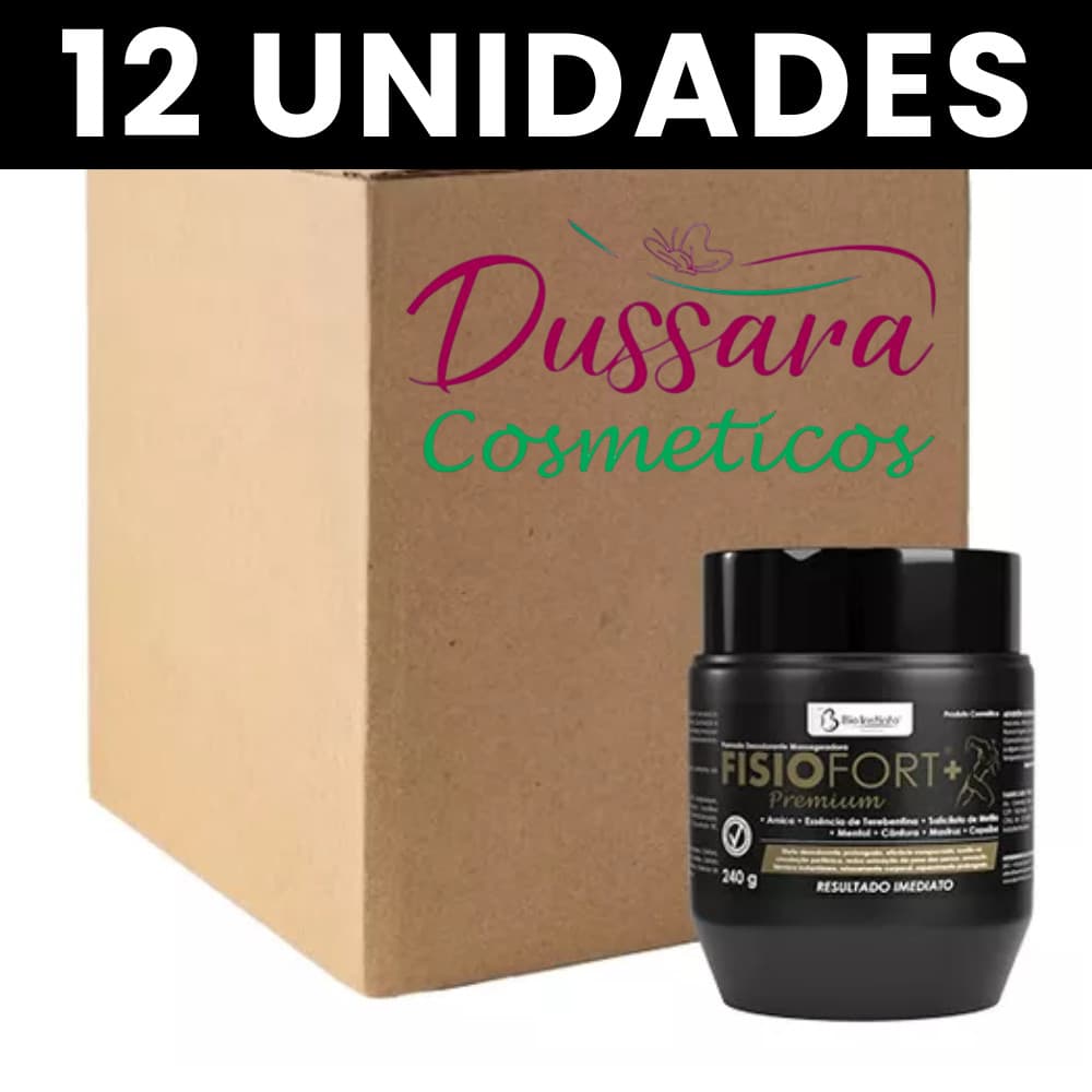 Kit C/ 12 Unidades Pomada Massageadora Fisiofort Preta Premium 240g Bio Instinto