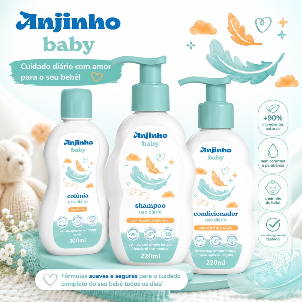 Kit Anjinho Baby Shampoo 220ml + Condicionador 220ml + Hidratante 200ml + Colônia 100ml