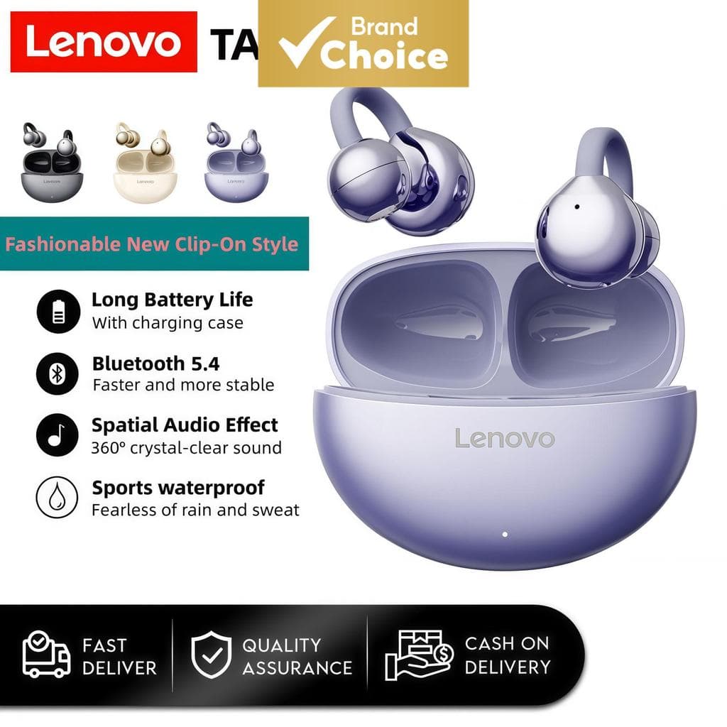 Lenovo TA410 Fones De Ouvido Esportivos Confortáveis Com Clipe De Orelha Bluetooth Sem Fio Estéreo HiFi À Prova De Suor 