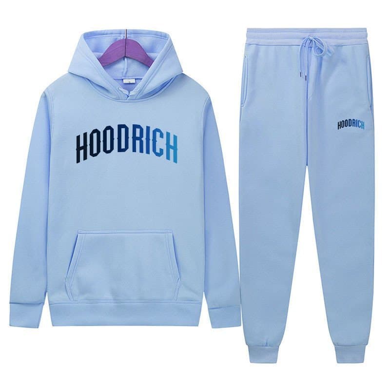 Novo conjunto de roupa esportiva Hoodrich, conjunto de moletom com capuz com estampa, conjunto de duas peças com capuz.