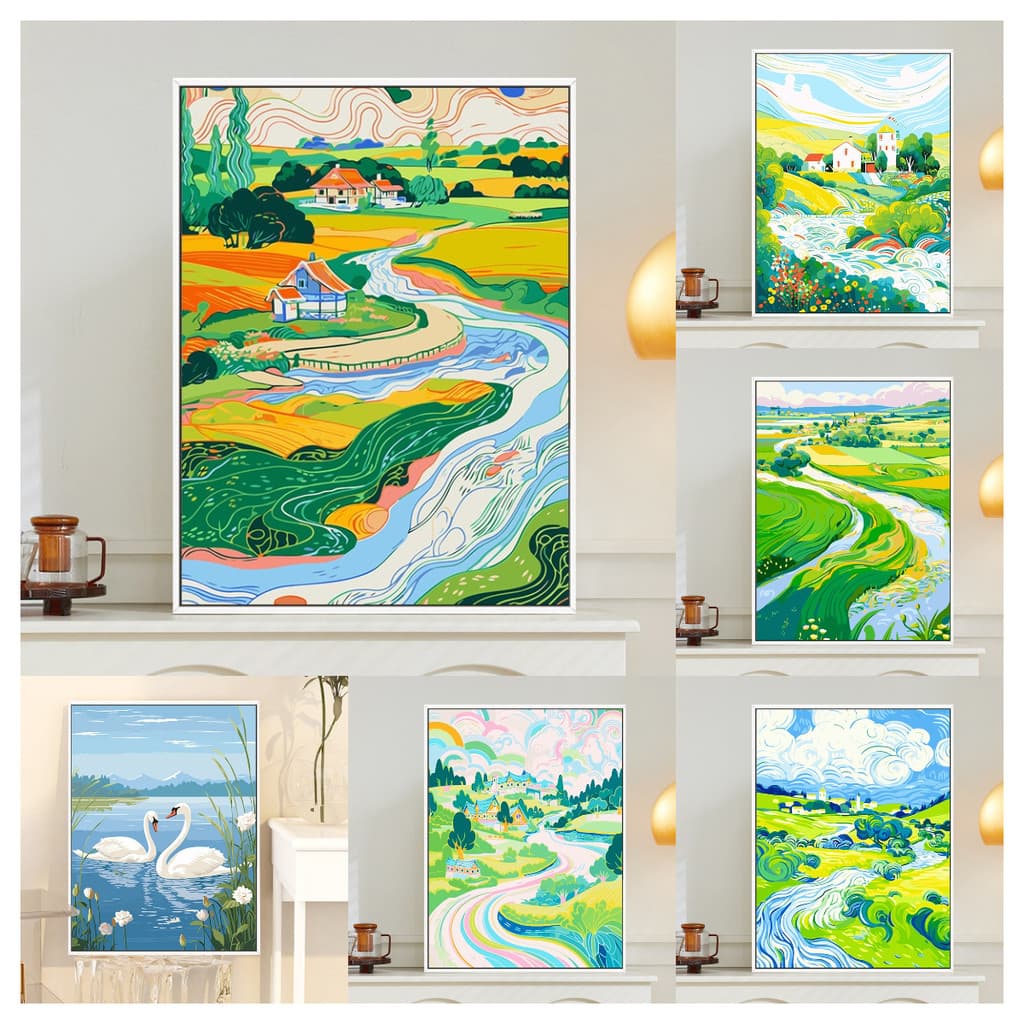 Conjunto De Pintura De Diamante 5D Para Paisagem De Campo Broca Quadrada/Redonda Ponto Cruz De Cristal Completo Decoraçã
