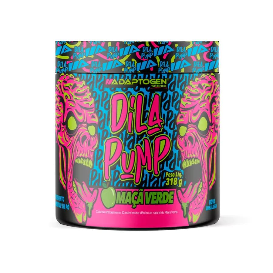 Dila Pump Maçã Verde 318g Adaptogen Pré Treino Sem Cafeína Suplemento em Pó Academia Fitness