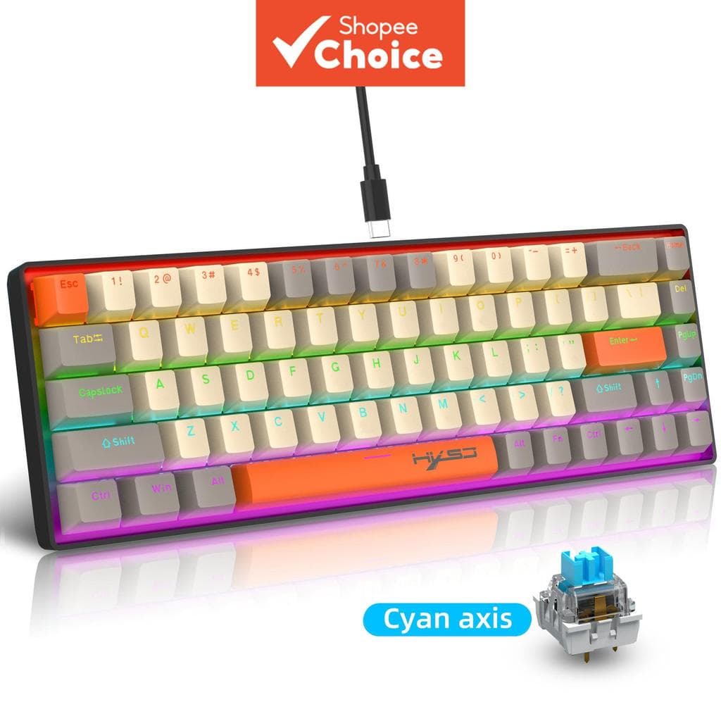 Teclado Mecânico para Jogos com Fio HXSJ K88 com Três Tons, 68 Teclas com Eixo Azul, Teclado de Escritório Adequado para