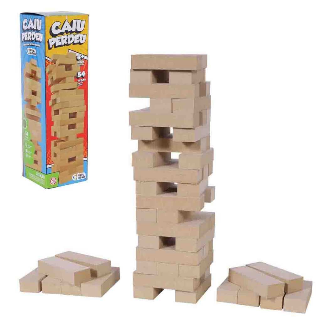Jogo Caiu Perdeu Torre De Madeira MDF 54 Peças Família E Amigos