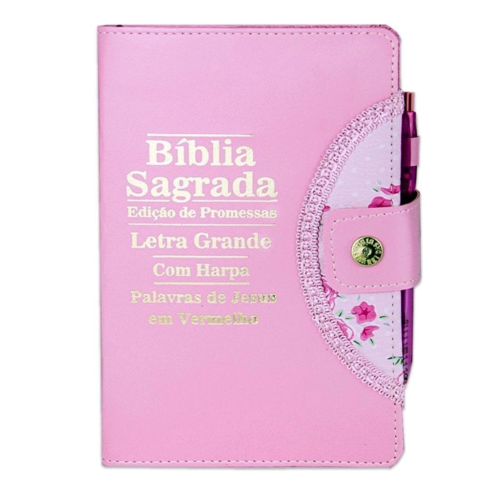 Bíblia Sagrada Evangélica Femenina - Botão Rosa | ARC - João Ferreira de Almeida com Harpa