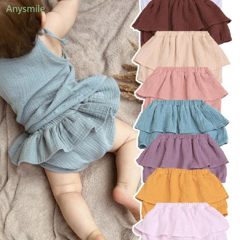 ANYS Calças Fraldas Para Recém-Nascidos, Shorts Cor Sólida Bebês Meninas Infantis Babados Camada Única, P
