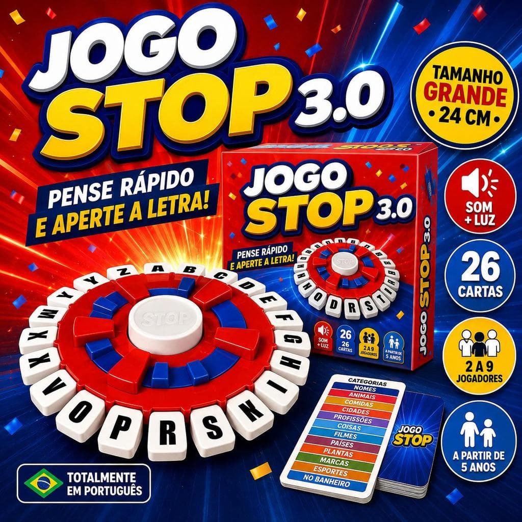 Jogo Stop Tapple de Tabuleiro em Português com Temporizador Jogo de Palavras Família Crianças e Adultos