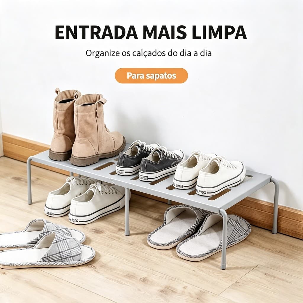 Prateleira Extensível Multiuso para Armário Bancada Cozinha Sapatos Organizador Resistente Sem Montagem
