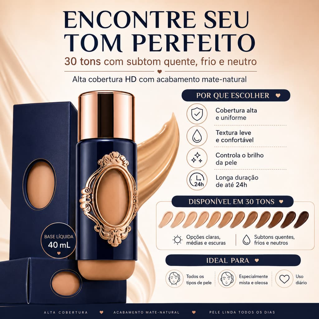 Base Líquida BT Skin Bruna Tavares 40ml Acabamento Aveludado Oil Free 30 Tons