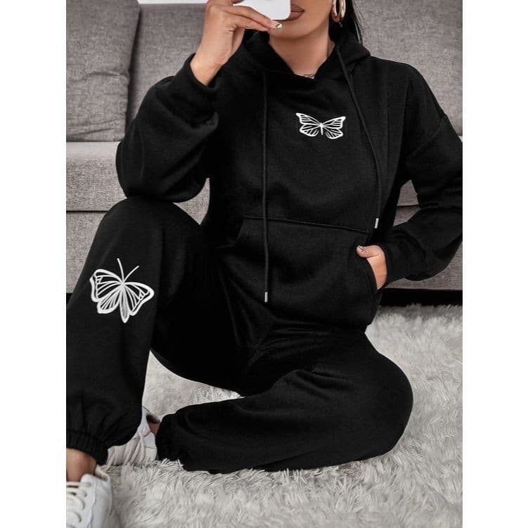 Conjunto kit Moletom blusa de frio Canguru Butterfly + Calça Moletom Flanelada Minimalista