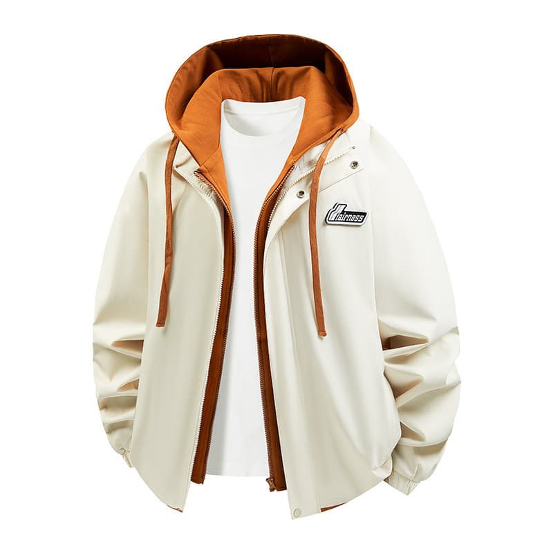 Falso de duas peças com capuz jaqueta masculina 2025 novo outono inverno jaqueta masculina cor-bloqueando Cardigan blusã