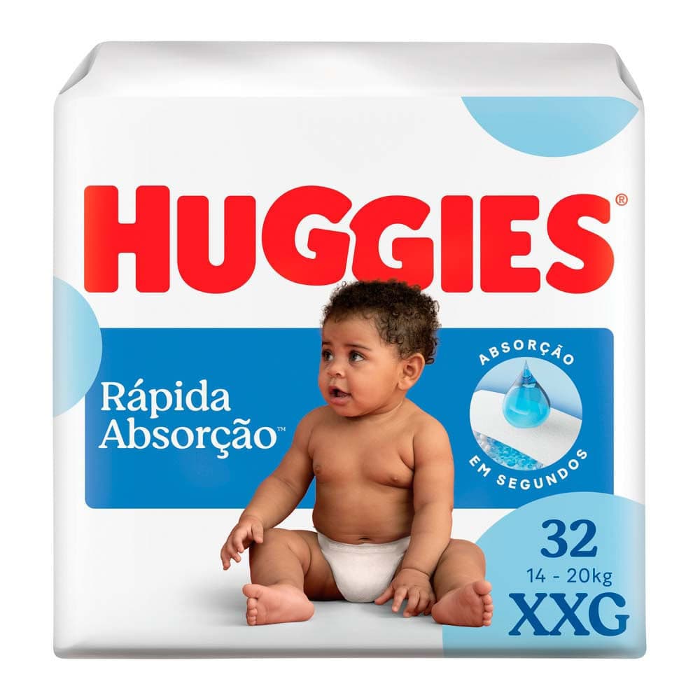 Fralda Huggies Rápida Absorção Tamanho XXG Pacote Mega 32 Unidades Descartáveis