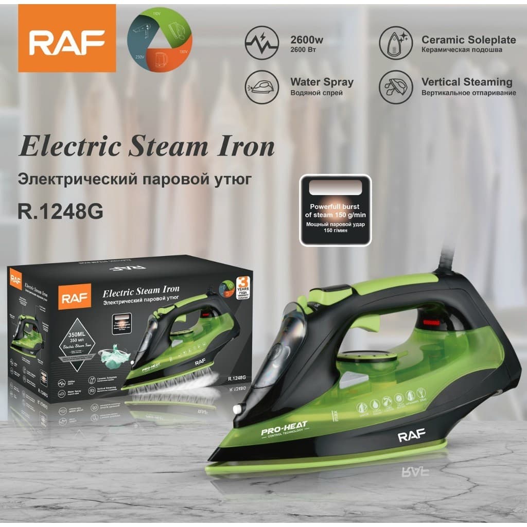 Exportação padrão europeu doméstico portátil ferro a vapor alta potência 2600W placa inferior cerâmica ferro elétrico