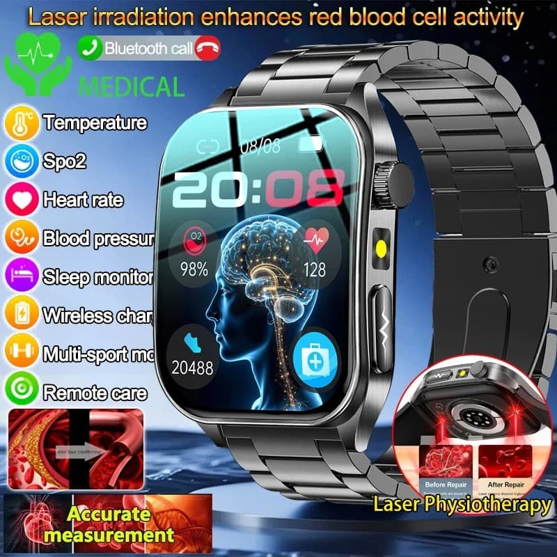 2026New GUHUAVMI Smartwatch Relógio Inteligente Das Mulheres Dos Homens 650nm Laser Condicionado Pressão Arterial Oxigên