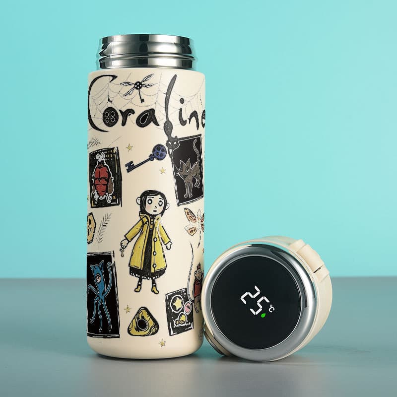 Garrafa térmica coraline 420ml aço inoxidável com termômetro digital display LED e trava de segurança