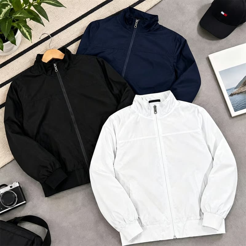 Jaqueta masculina curta à prova de vento com gola alta Casual esportiva respirável com zíper