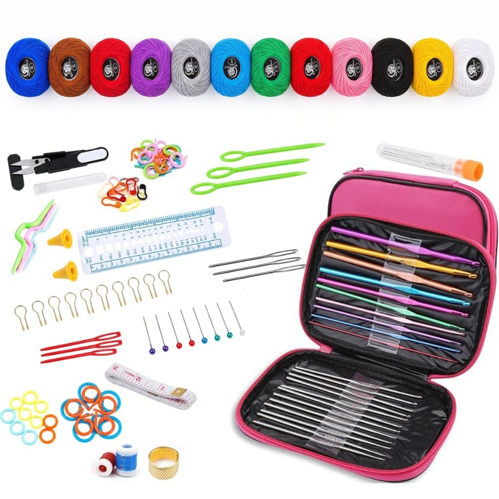Kit Crochê Completo 22 Agulhas Ergonômicas + 12 Linhas Coloridas 40m para Amigurumi