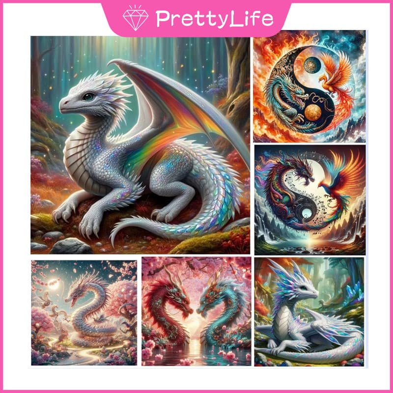 Conjunto De Pintura De Diamante 5D De Dragão De Desenho Animado Ponto Cruz De Cristal Completo Decoração De Parede De Ca