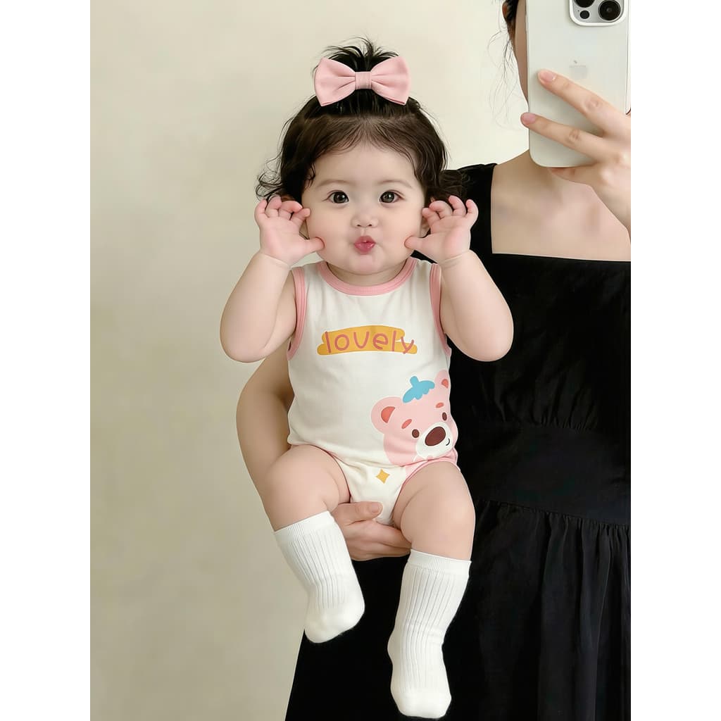 Bebê menina roupas de verão bonito Super bonito sem mangas classe um macacão dos desenhos animados menina bebê passeio r