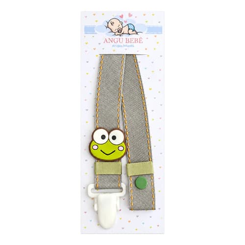 Prendedor De Chupeta Sapinho Silicone Emborrachado Com Tecido Em Poliéster 30x2cm Infantil Angu Bebê