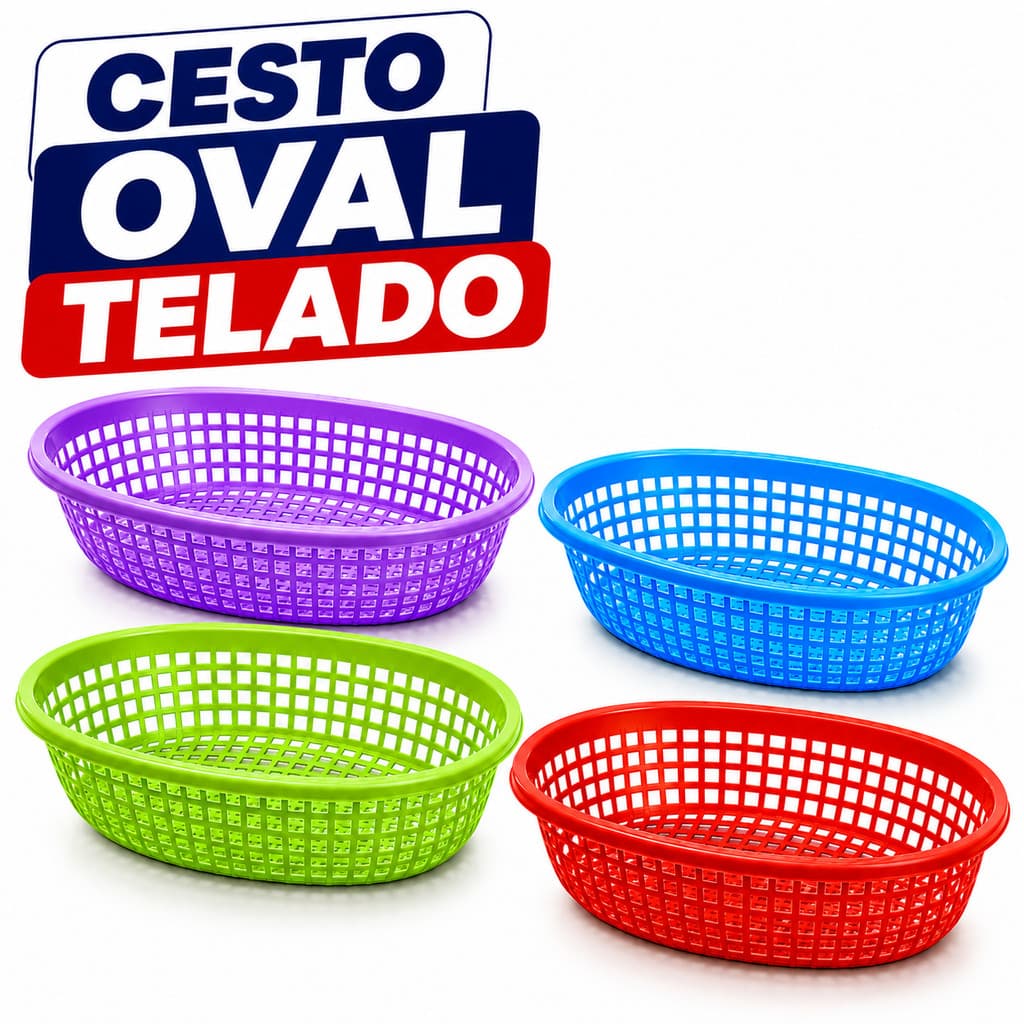 Cesto Oval Telado Plástico Multiuso Organizador Cozinha Lavar Frutas Salada Legumes Fruteira Resistente