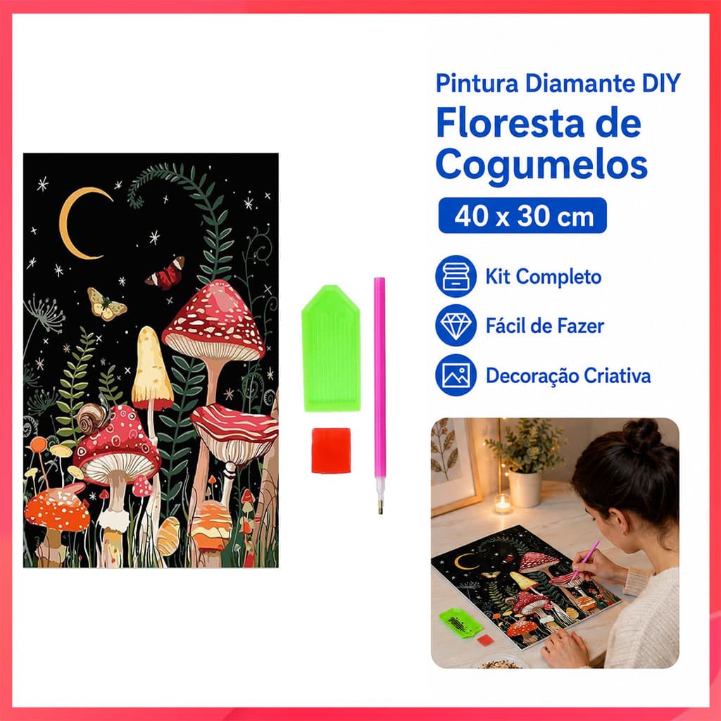 Cogumelo floresta DIY pintura diamante kit de ferramentas completo diamante conjunto completo Material adulto artesanal 