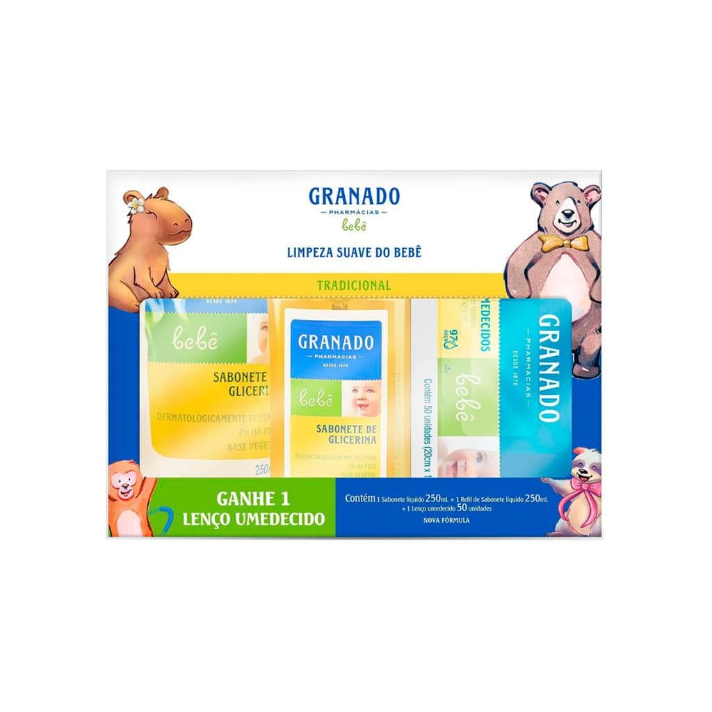 Kit Bebê Limpeza Suave do Bebê Tradicional 250ml + Lenço Umedecido Granado