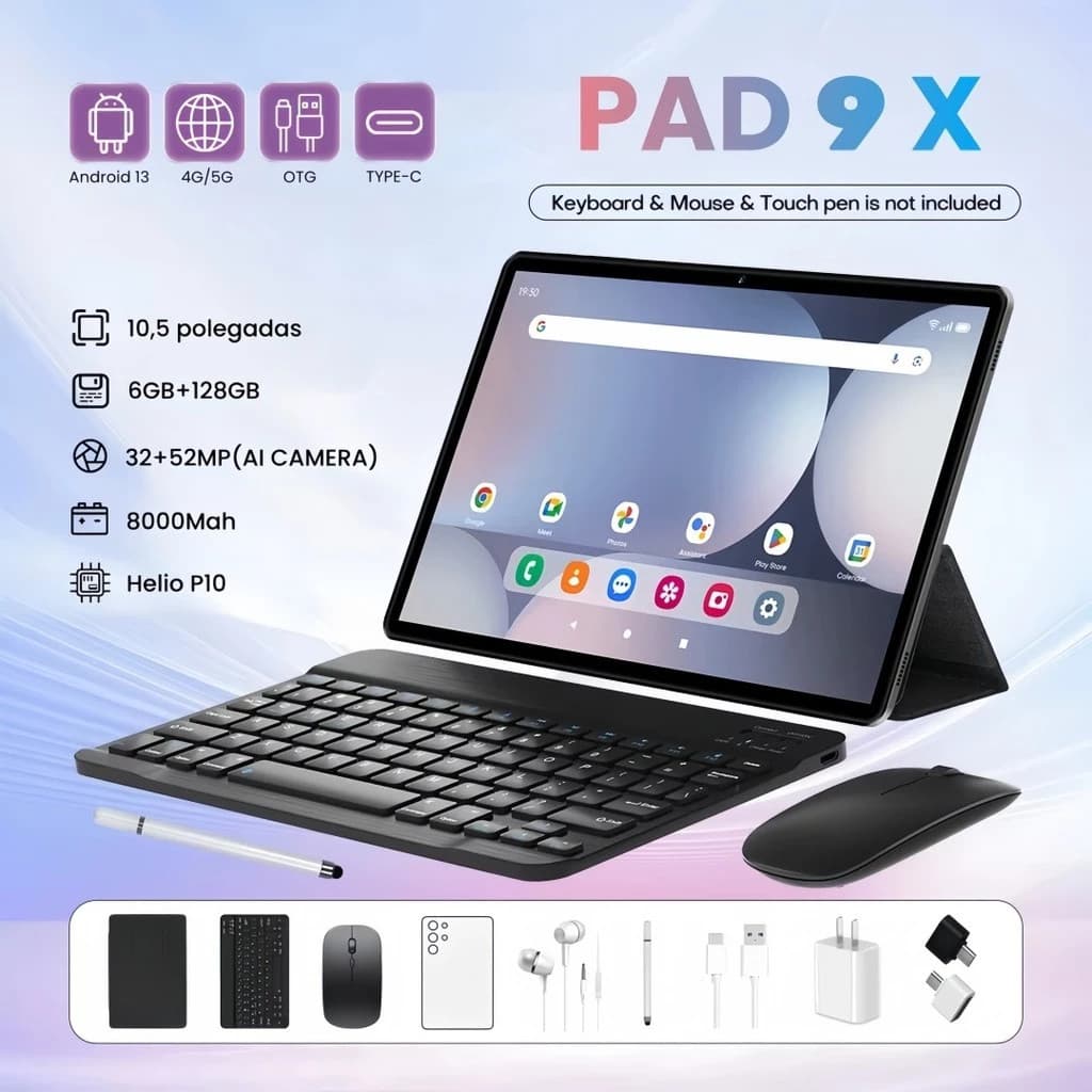 Pad 9X Tablet Android Tela Grande 10.5 FHD 6+128GB WiFi 5G Uso Trabalho Estudo 8000mah  marisa