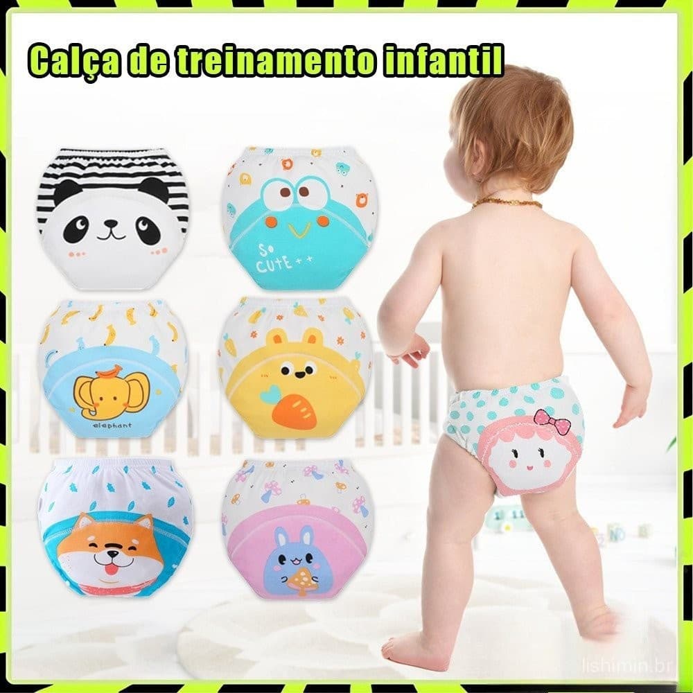 3Pcs Calça de treinamento infantil 0-3T algodão antibacteriano respirável lavável calça fralda de bebê