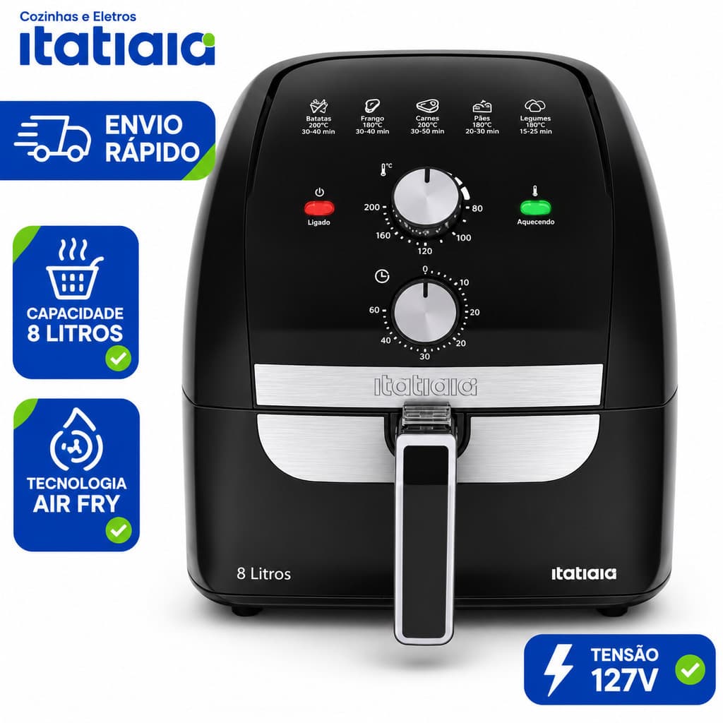 Fritadeira Elétrica Air Fryer Itatiaia 8 Litros 127V Crocante Sem Óleo