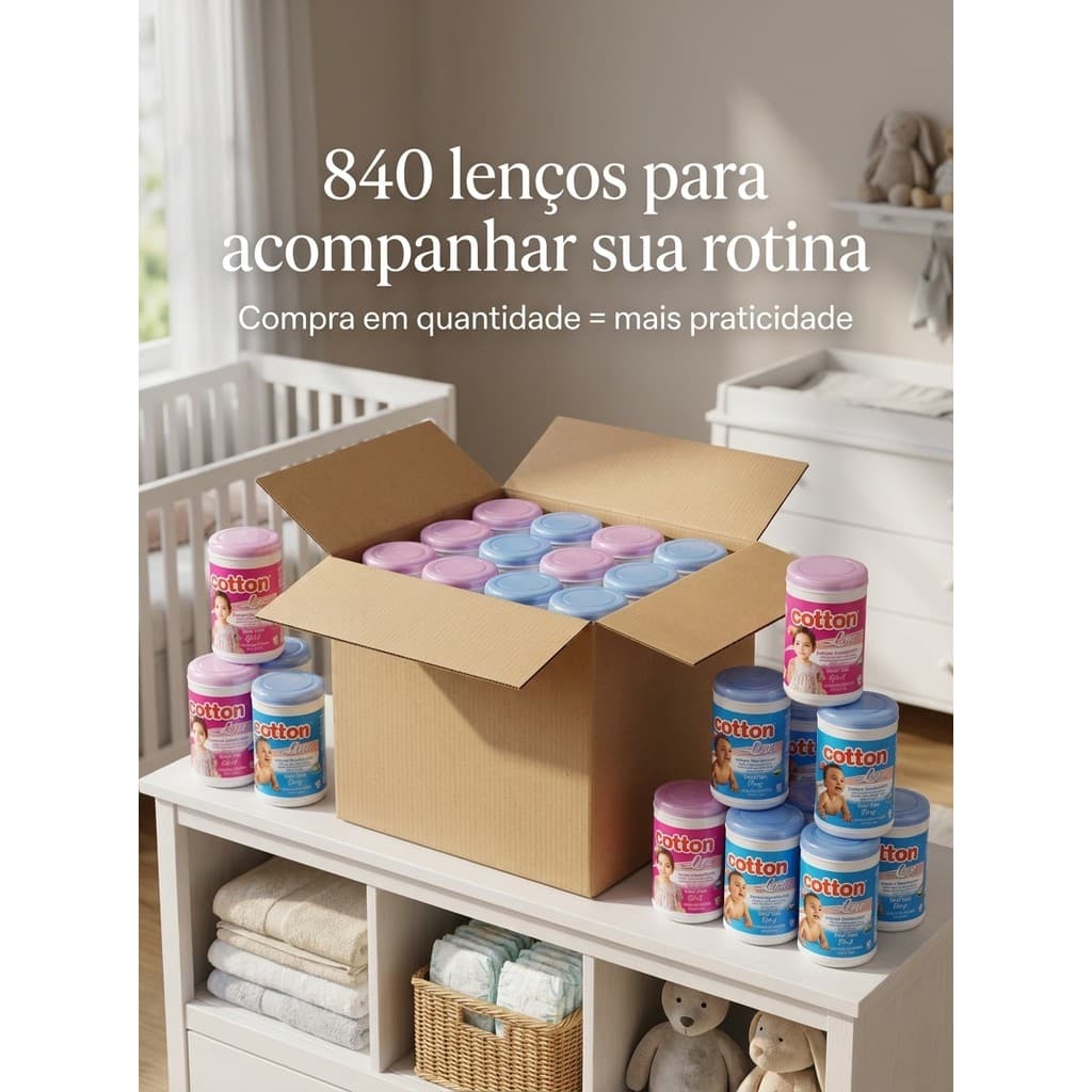 Kit Lenço Umedecido Bebe Cotton Line 840 Lencos 12 Potes Dermatologicamente Testado