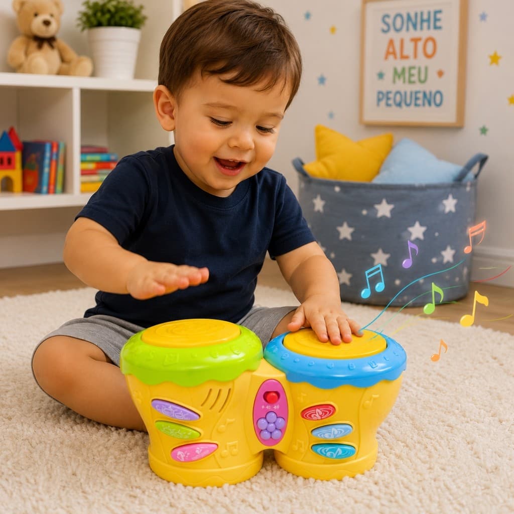 Brinquedo Tambor Musical Infantil Luz E Som Castela Brinquedo Para Bebê Educativo Sensorial Bateria Menino Menina