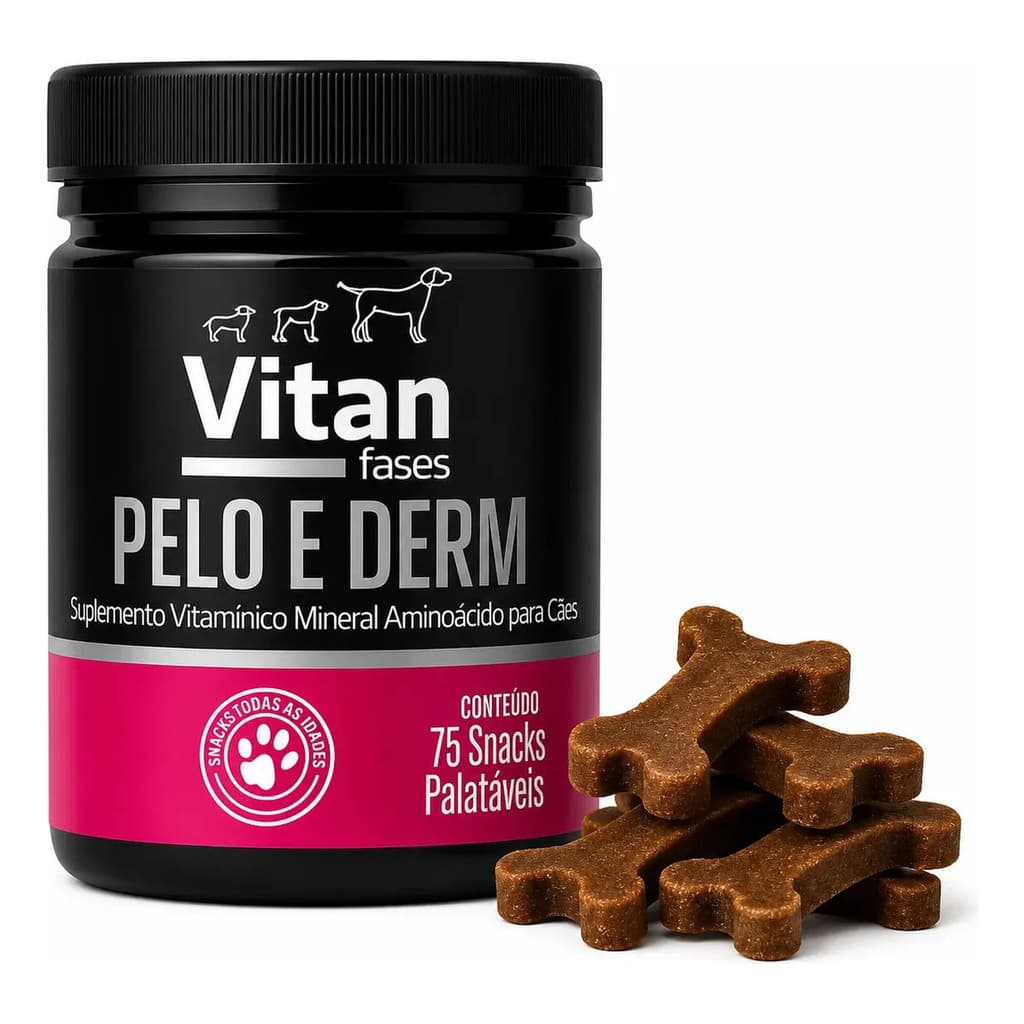 Vitan Fases Pelo e Derm 75 Snacks Ossinhos para Pele Saudável e Pelagem Bonita