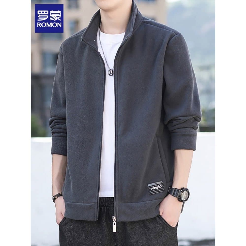Romon jaqueta masculina outono novo estilo gola alta Casual jaqueta de lã Polar Plus Size Cardigan topo roupas masculina