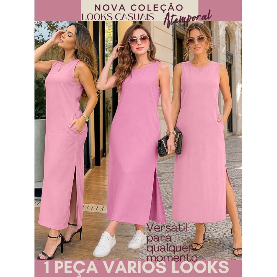 VESTIDO LONGO FEMININO ELEGANTE SOCIAL VESTIDOS PLUS SIZE FEMININA EVANGÉLICA CASUAL CAIMENTO CONFORTÁVEL SILTINHA BOLSO