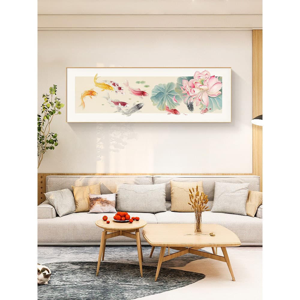 5d pintura diamante cheio de diamante lótus sala de estar pintura diamante pegajosa nove peixes padrão novo estilo chinê